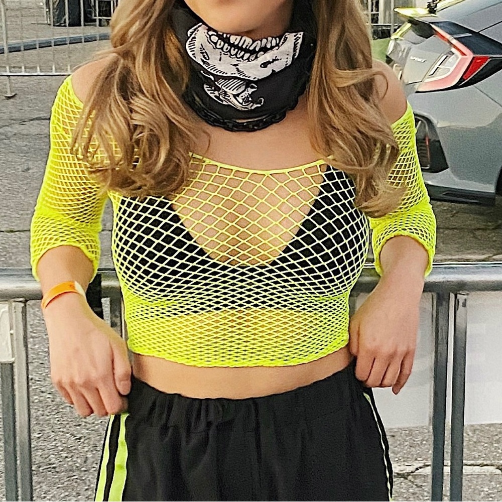 Neon Green Fishnet Top